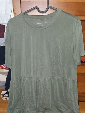 American Eagle Outfitters Olive Green Short Sleeve Peplum Tee